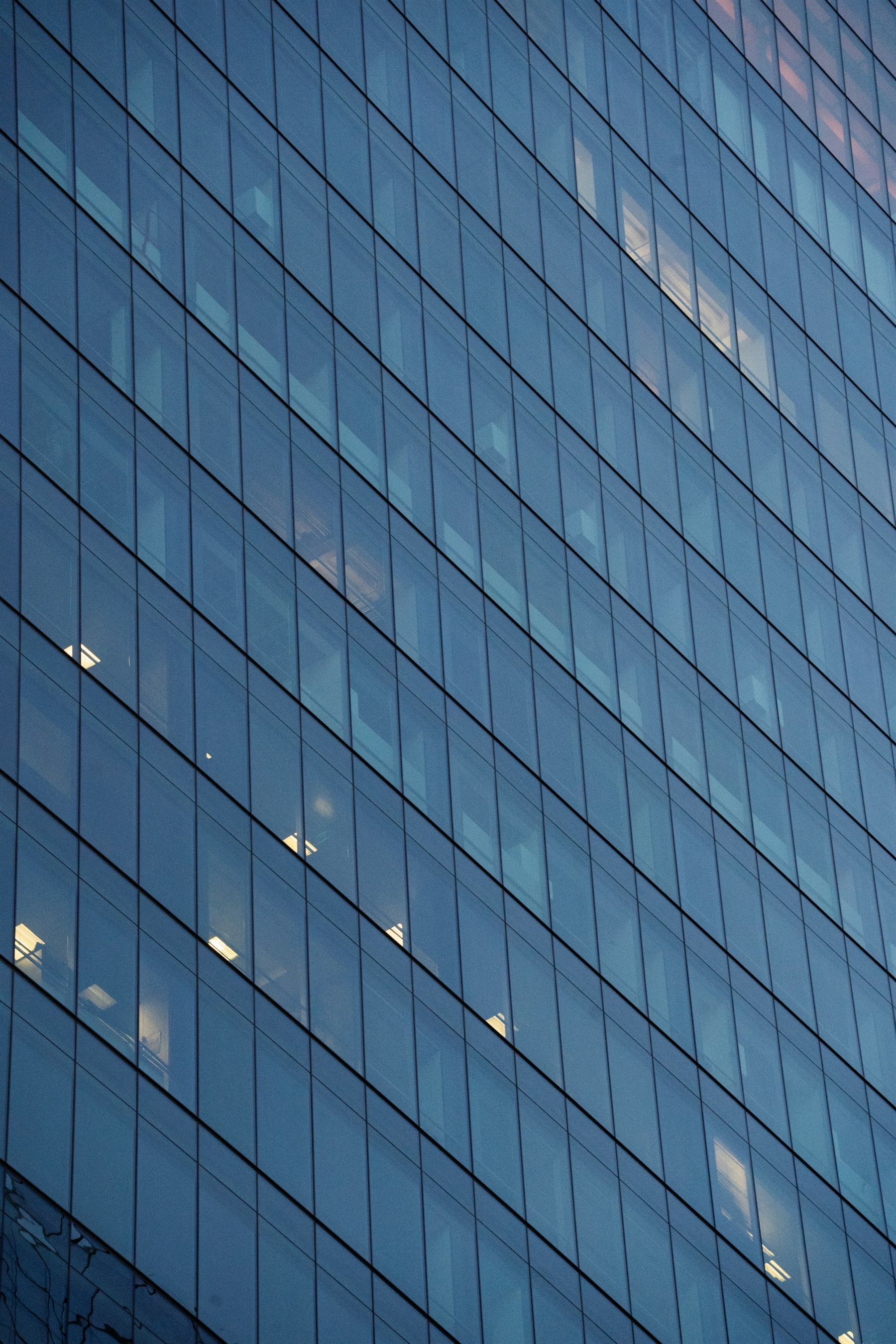 Glass curtain wall of a modern office building
